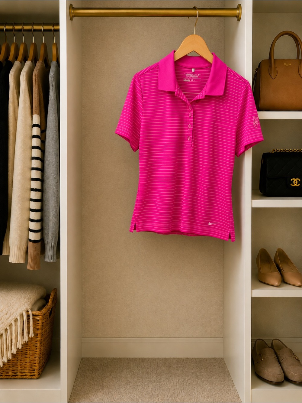 Nike Bright Pink Striped Women’s Polo Shirt